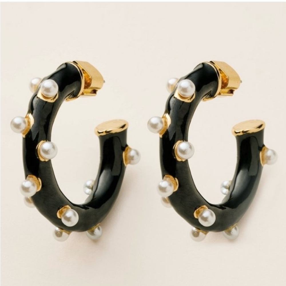 NWT! Kate Spade x Target Elegant Black White Pearls Gold Hoop Earrings